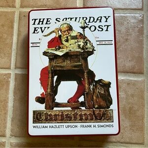 Vintage Norman Rockwell Christmas Saturday Evening Post Tin Storage Box